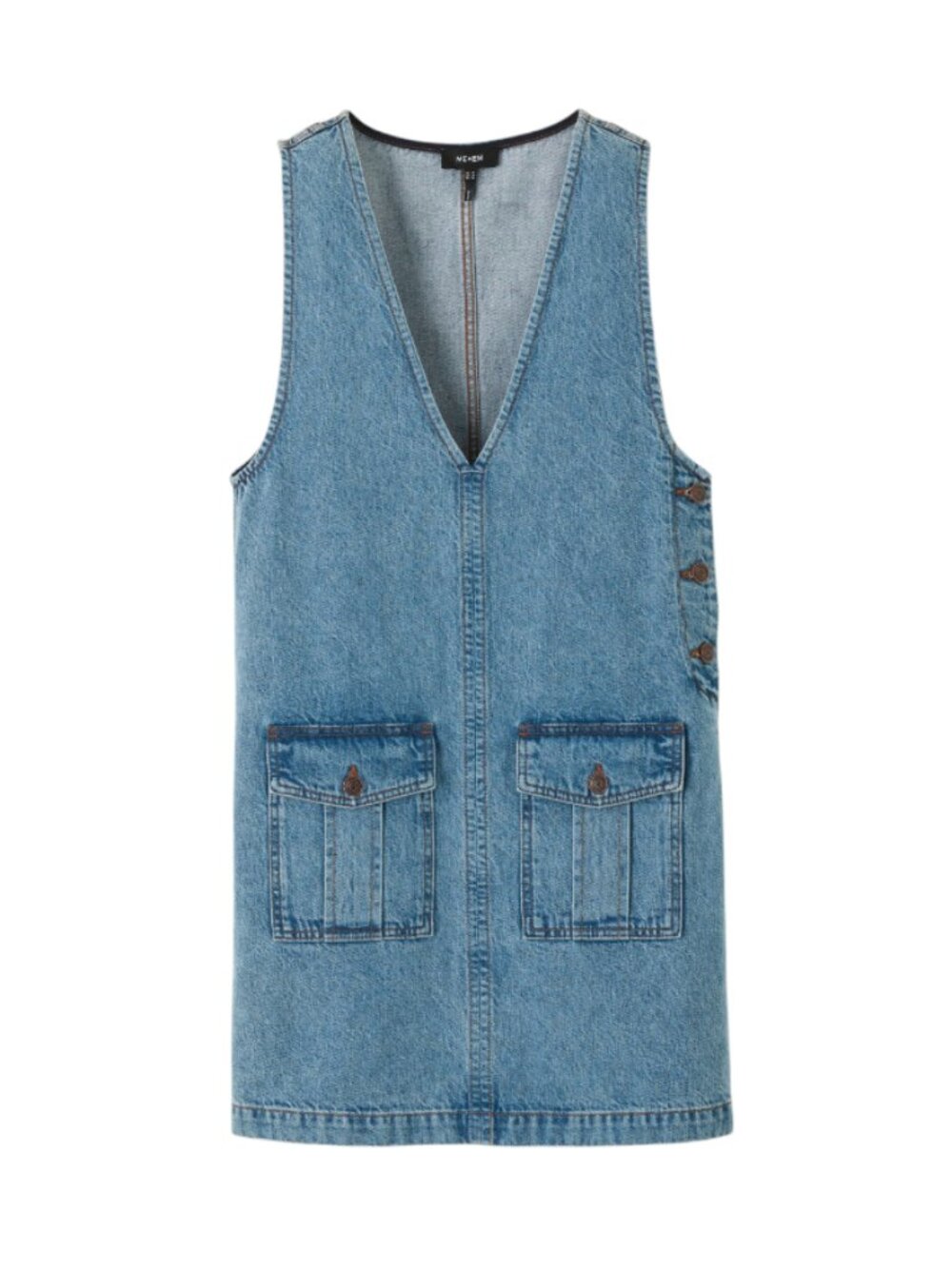 ME + EM Denim Layering Tunic Mini Dress Womens 10 Blue V-Neck Sleeveless Cotton